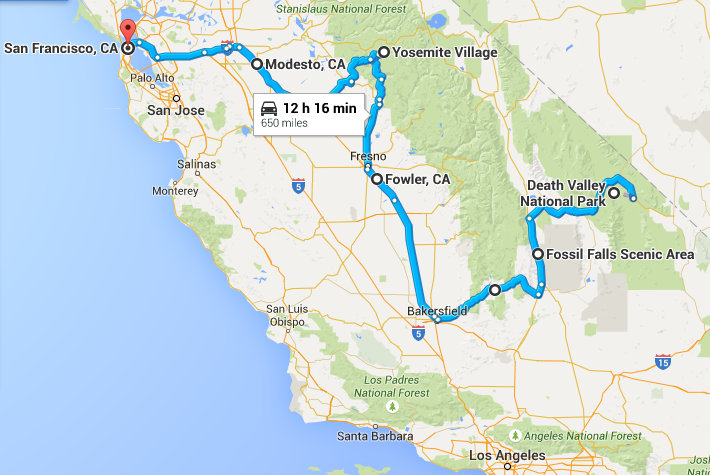 Maršrutas nuo Death Valley iki San Francisko